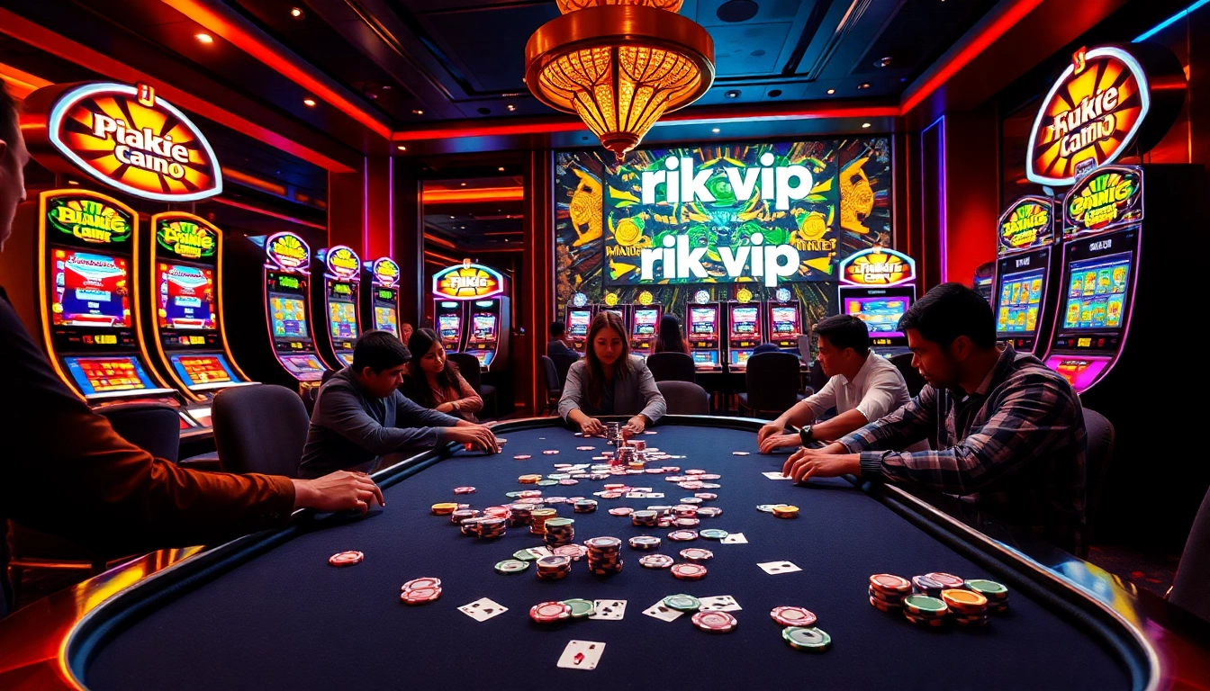 Engaging players at a luxurious online casino table featuring rik vip poker chips and dynamic games.