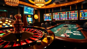 Dynamic gaming action at a btc casino with roulette, slots, and poker excitement.