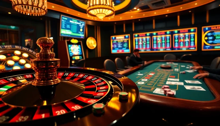Dynamic gaming action at a btc casino with roulette, slots, and poker excitement.