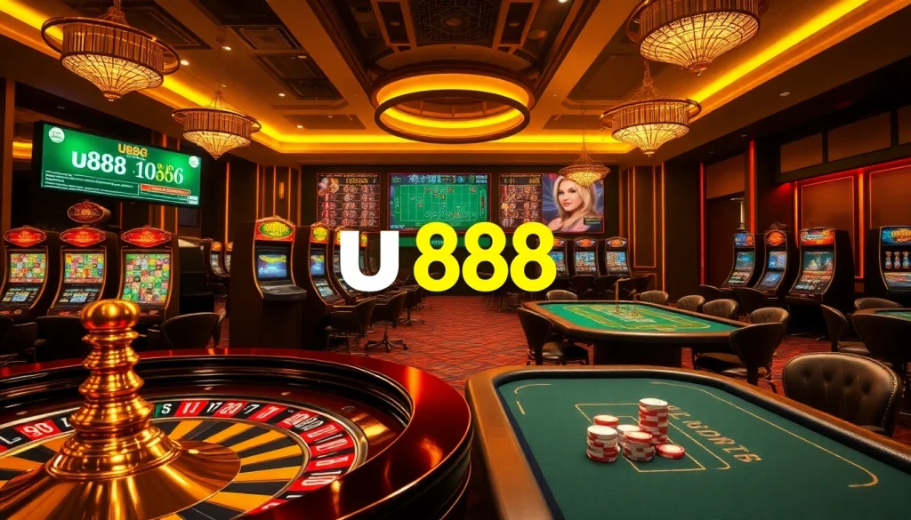Experience thrilling online gaming at u888 with vibrant casino tables, roulette, and slot machines.