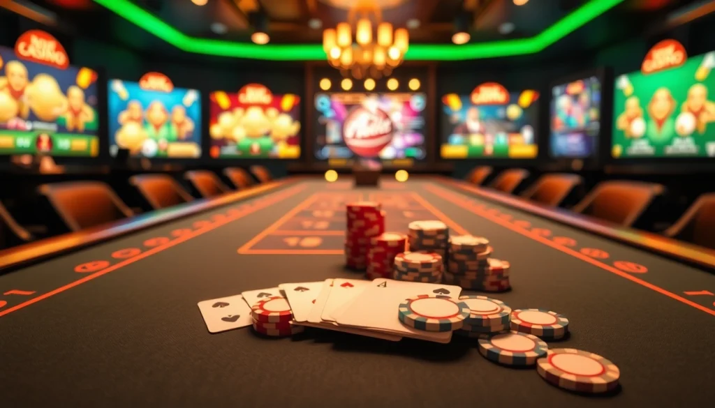 Jouer au meilleur casino france en ligne avec des cartes et jetons lumineux pour une expérience immersive.