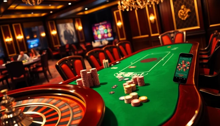 Exciting casino atmosphere highlighting CM88 poker gameplay with vibrant chips and cards.