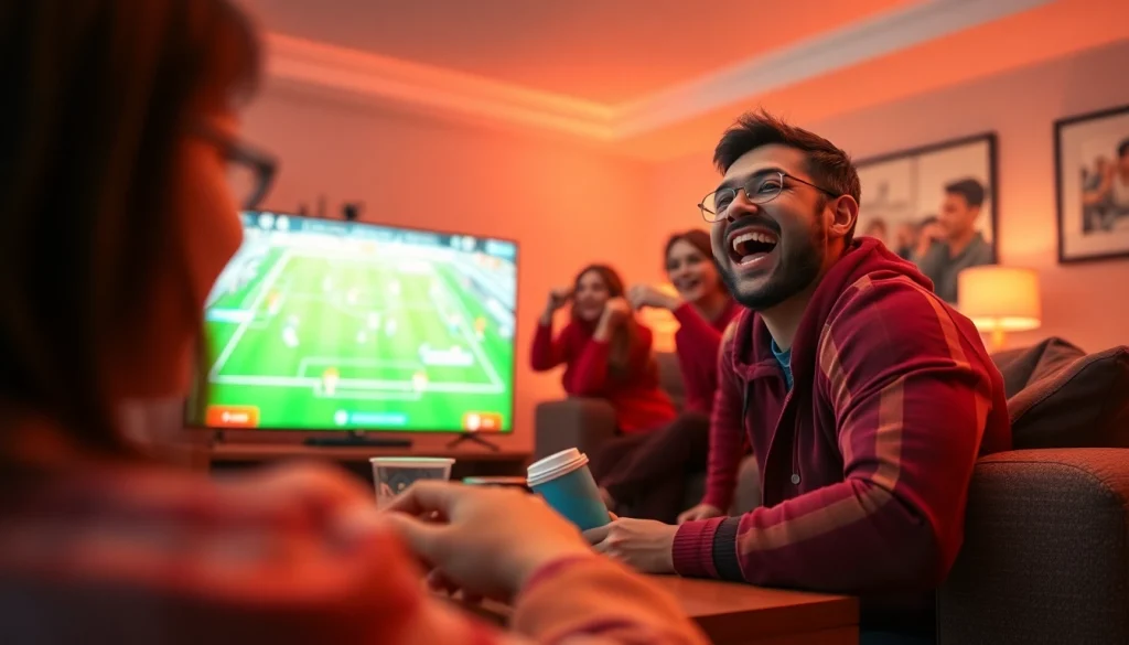 Xoilac TV's HD streaming experience showcased through a passionate fan enjoying live football.
