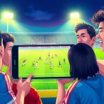 cakhia tv trực tiếp bóng đá live match viewing by excited fans on smartphone