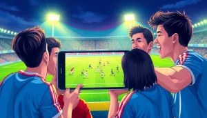 cakhia tv trực tiếp bóng đá live match viewing by excited fans on smartphone